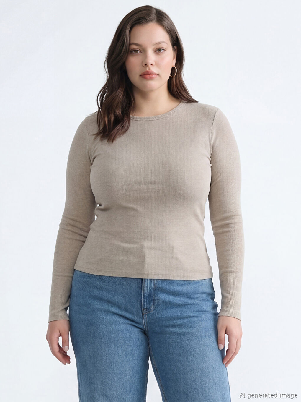 Bej Bisiklet Yaka Kadın Body-1