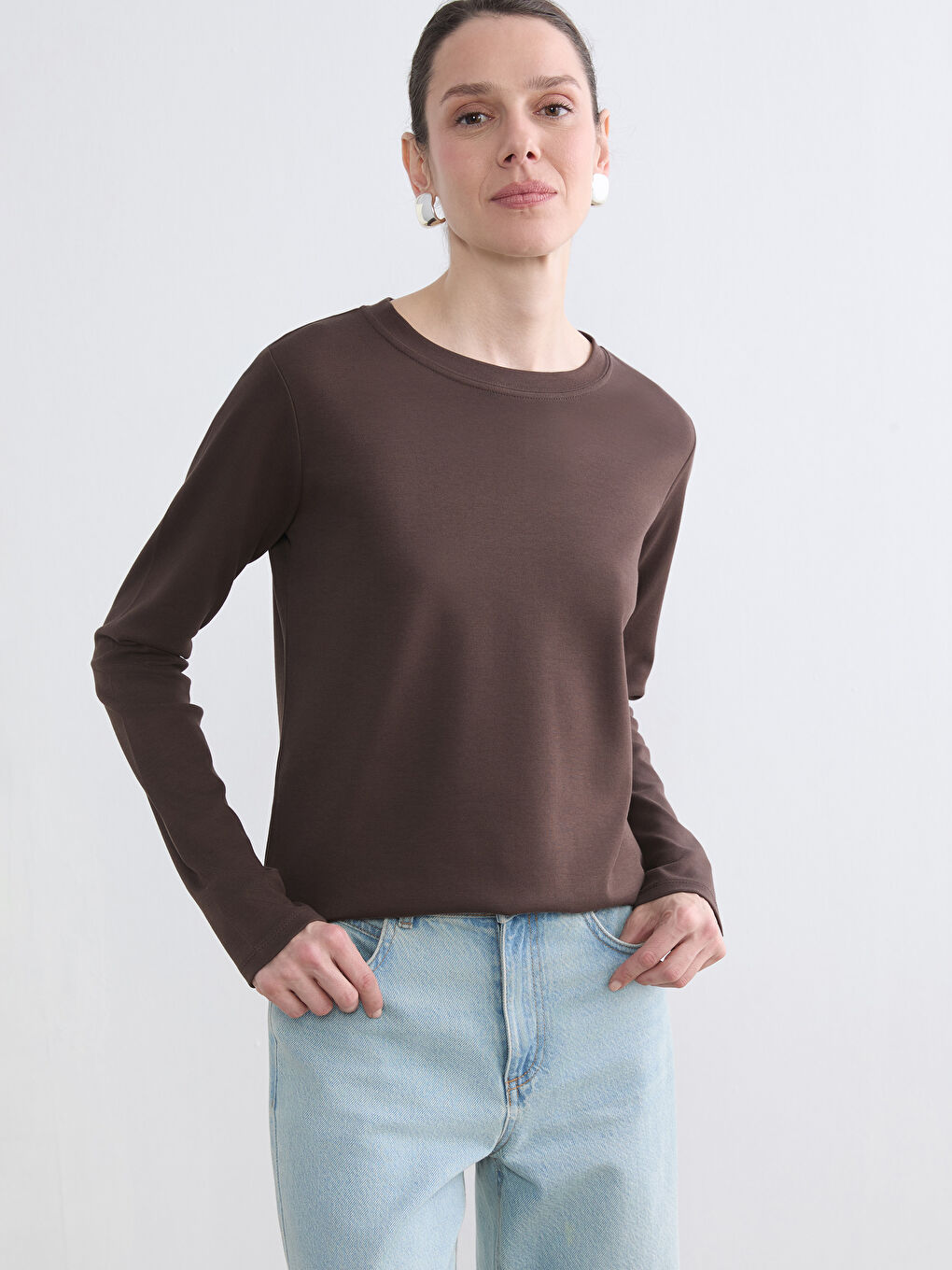 Kahverengi Bisiklet Yaka Kadın Body