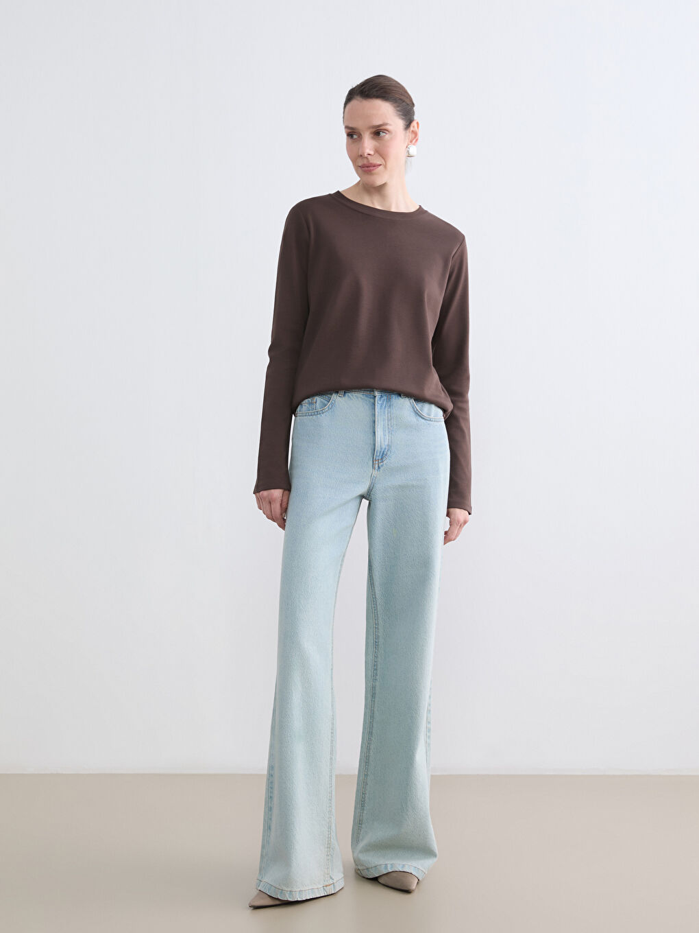 Kahverengi Bisiklet Yaka Kadın Body-1