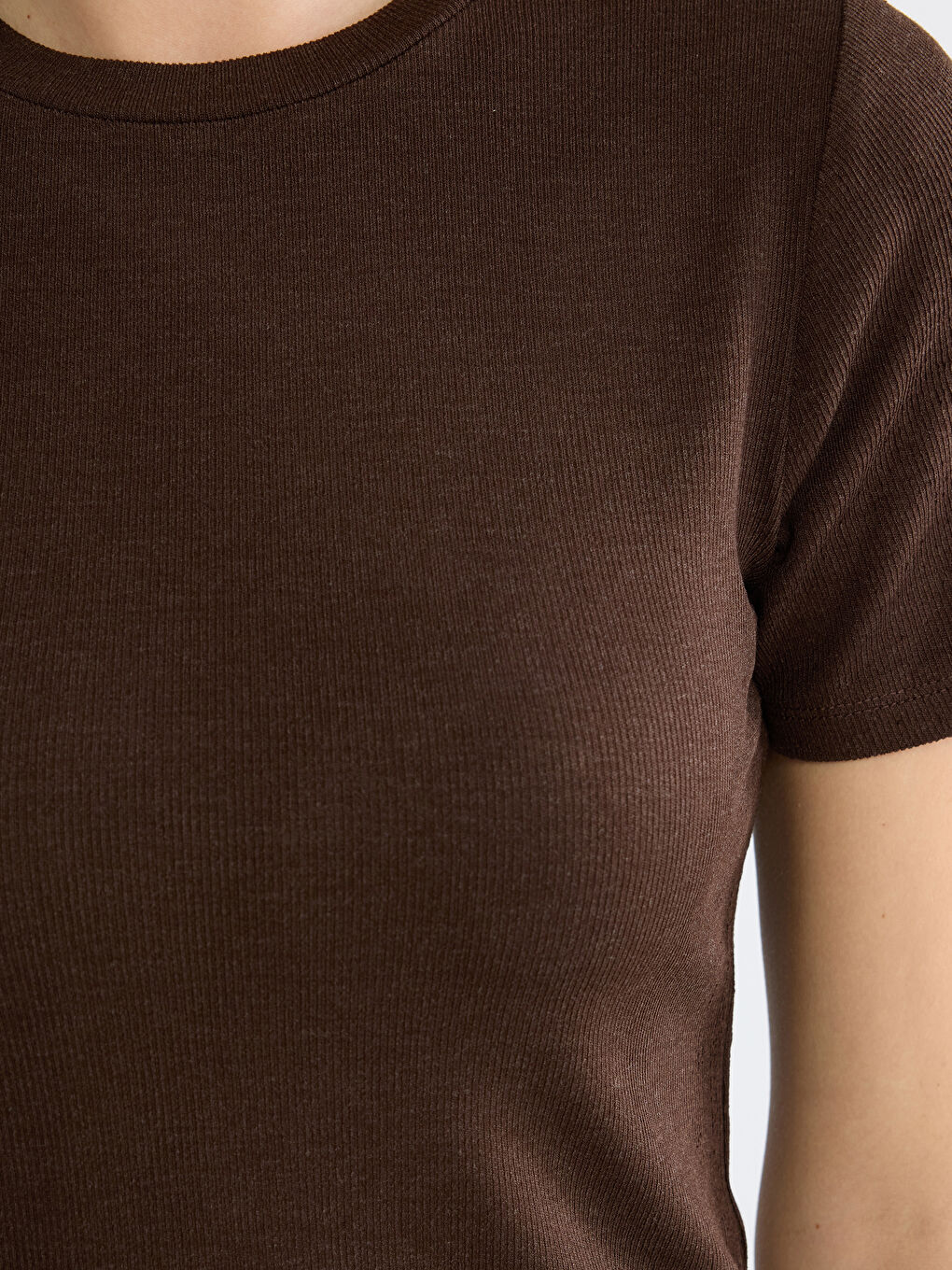 Kahverengi Bisiklet Yaka Kadın Tişört-2