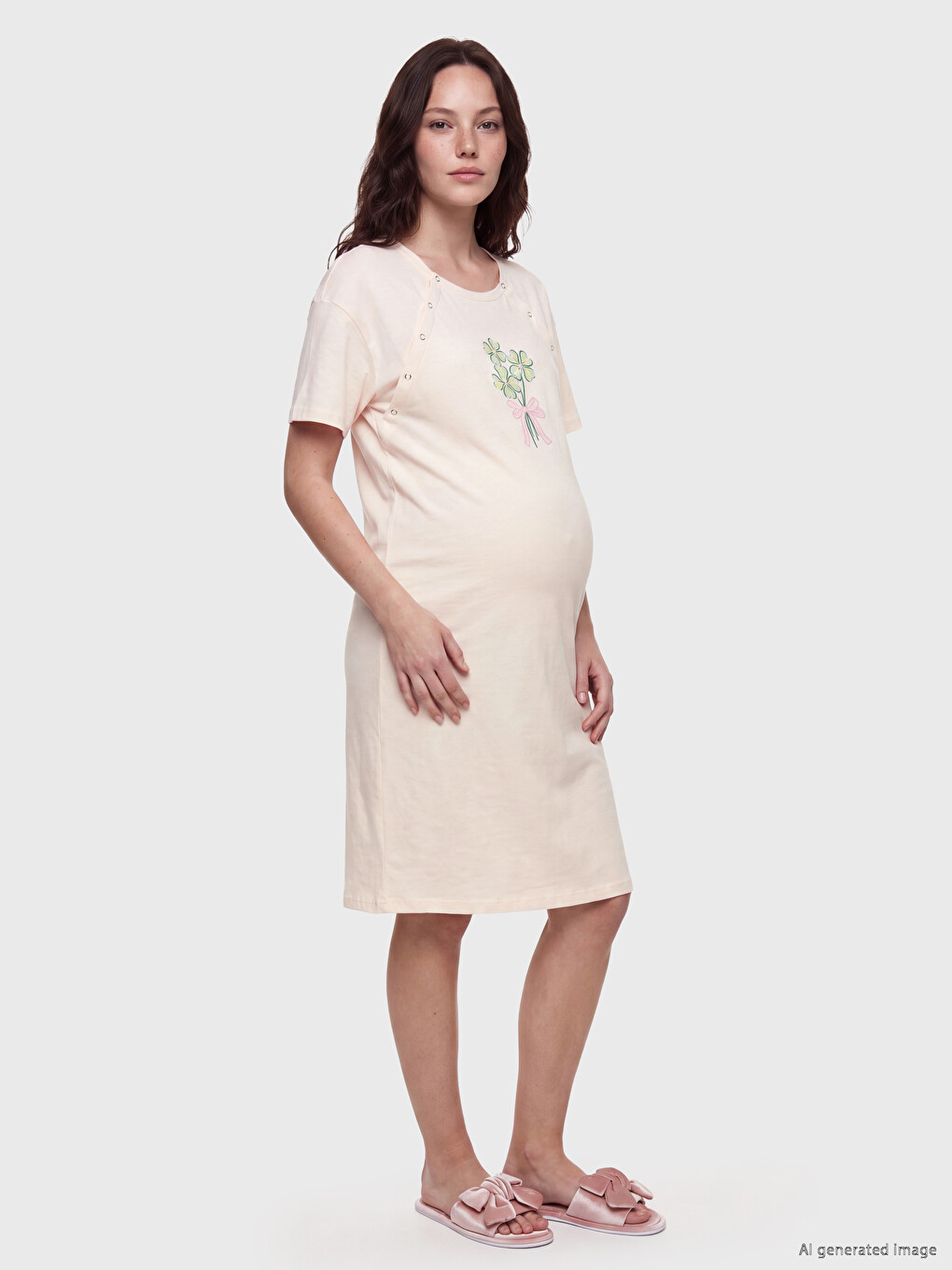  Crew Neck Printed Maternity Nightdress