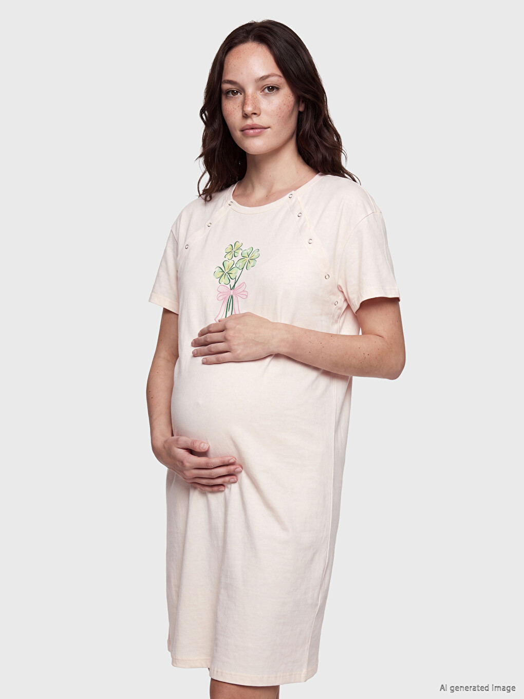 Crew Neck Printed Maternity Nightdress-1