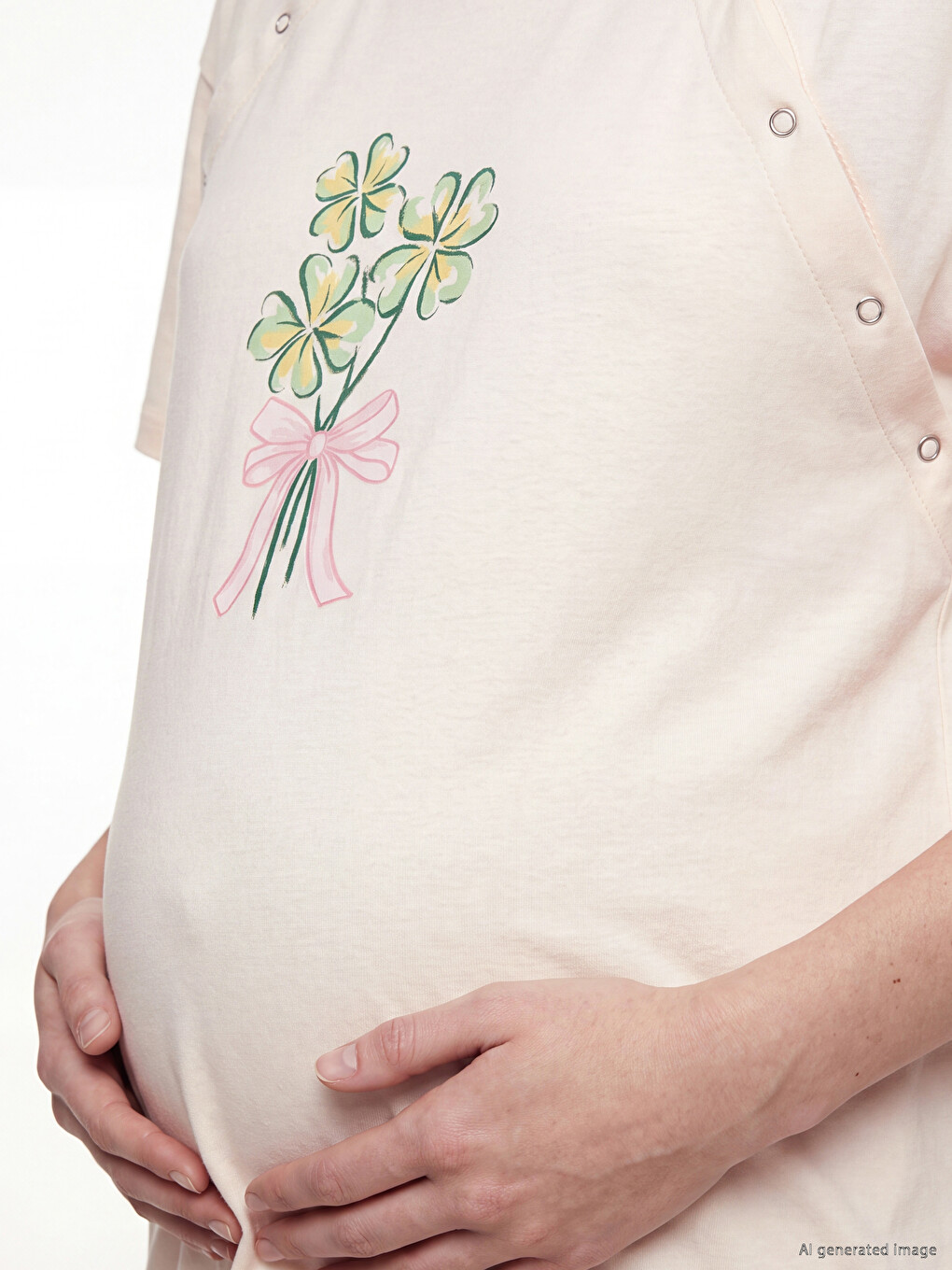 Crew Neck Printed Maternity Nightdress-2