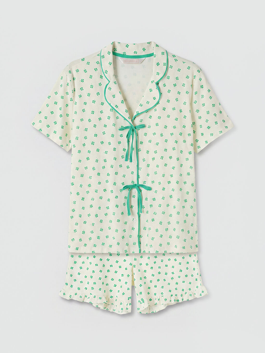 Ekru Desenli Kadın Şortlu Pijama Takımı-4