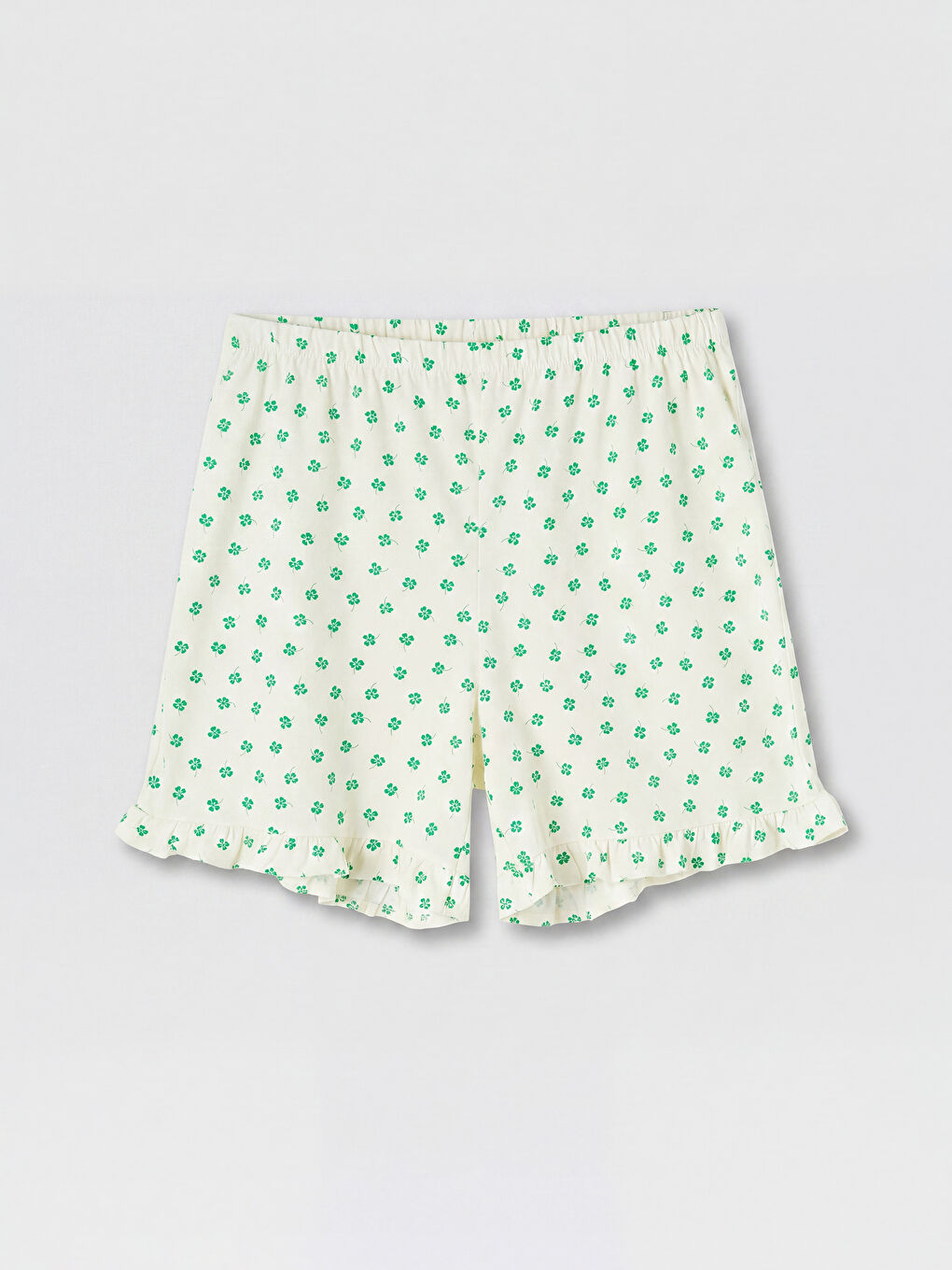 Ekru Desenli Kadın Şortlu Pijama Takımı-7