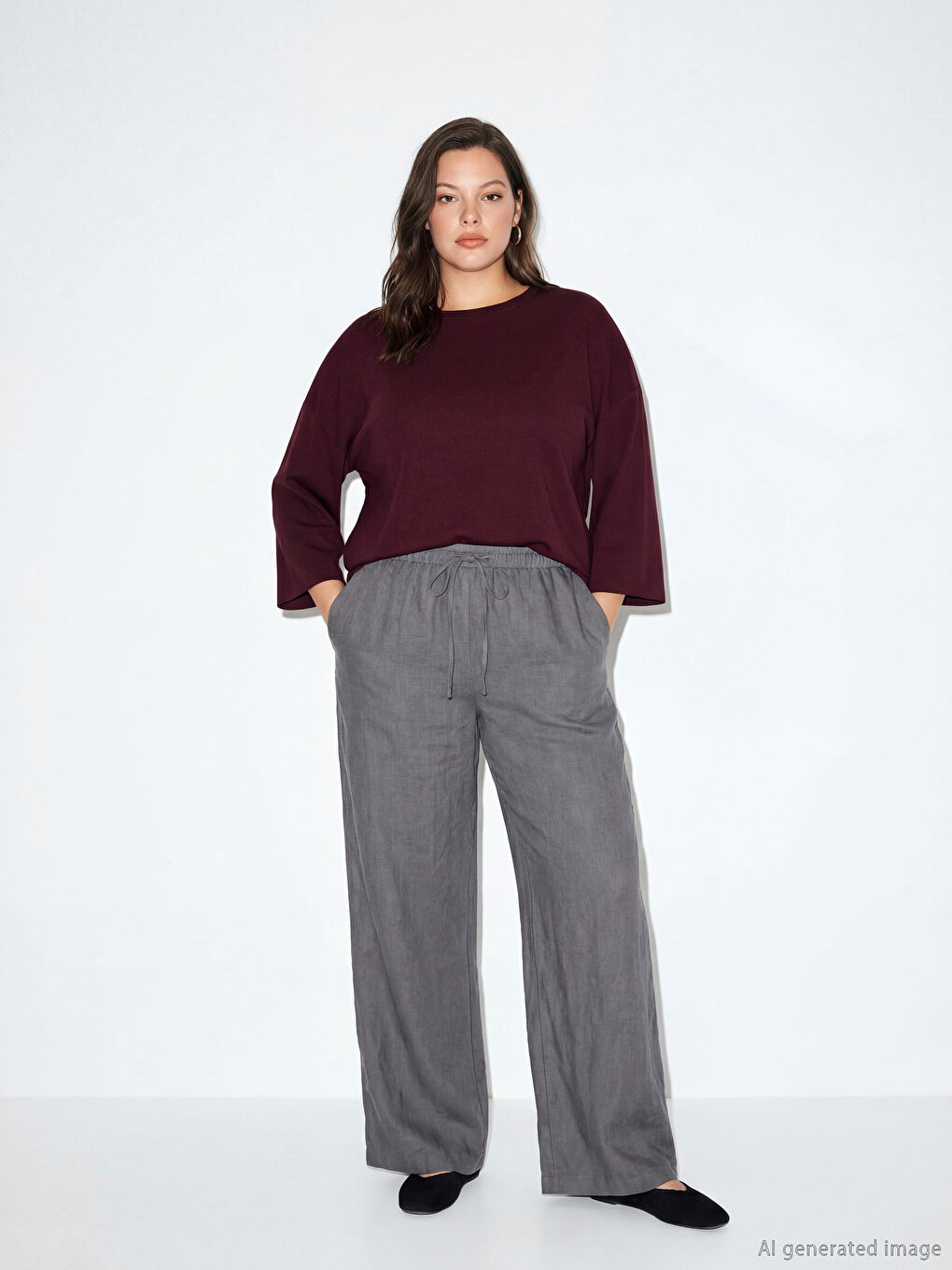 Gri Beli Lastikli Modal Karışımlı Kadın Pantolon-1