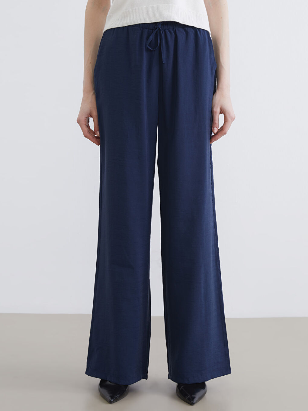 Lacivert Beli Lastikli Modal Karışımlı Kadın Pantolon-2