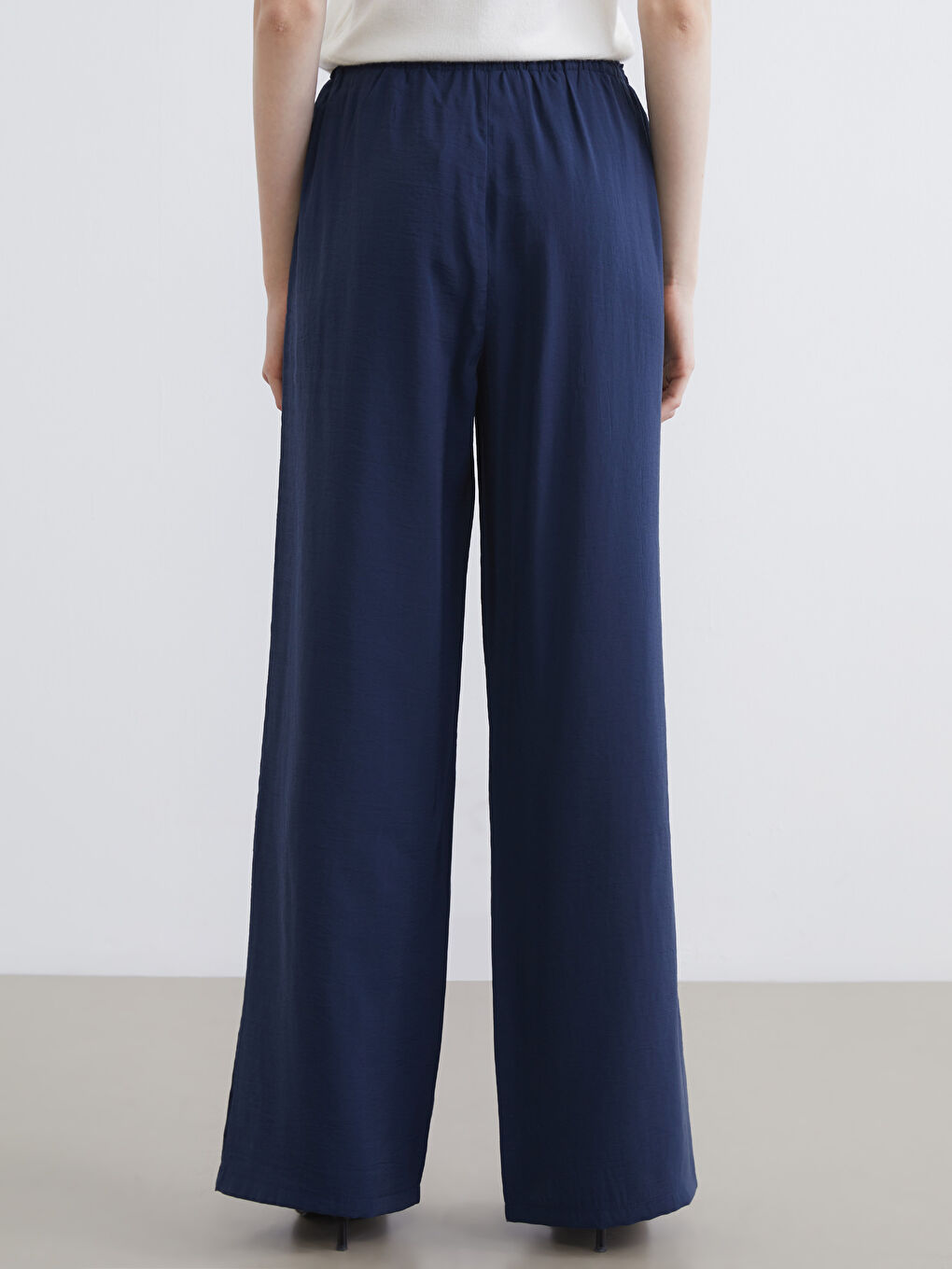 Lacivert Beli Lastikli Modal Karışımlı Kadın Pantolon-4
