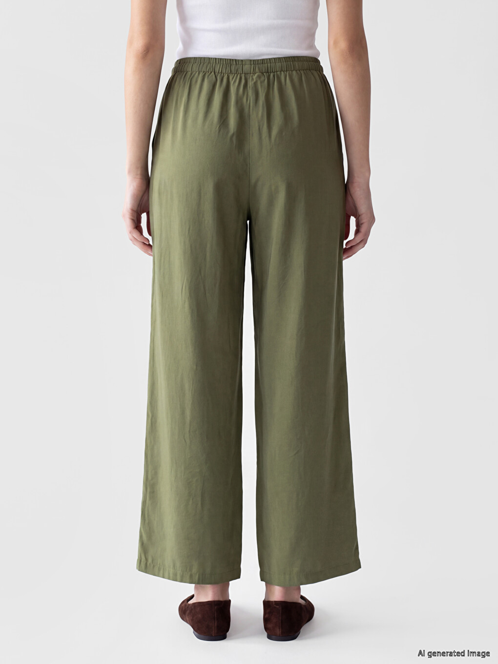 Yeşil Beli Lastikli Modal Karışımlı Kadın Pantolon-3