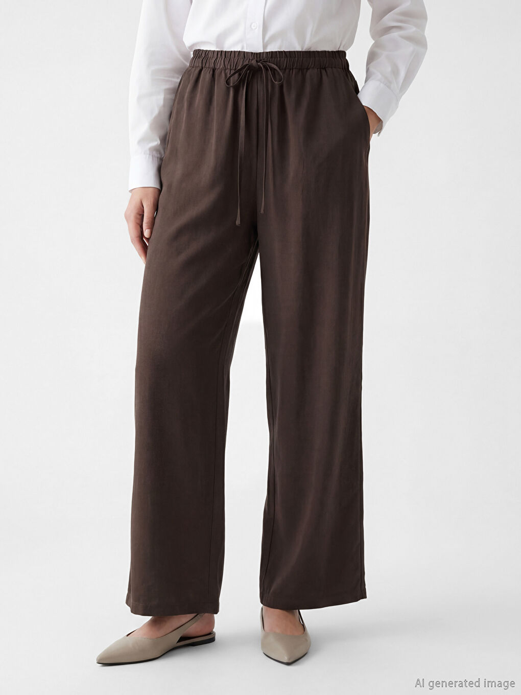 Kahverengi Beli Lastikli Modal Karışımlı Kadın Pantolon-1