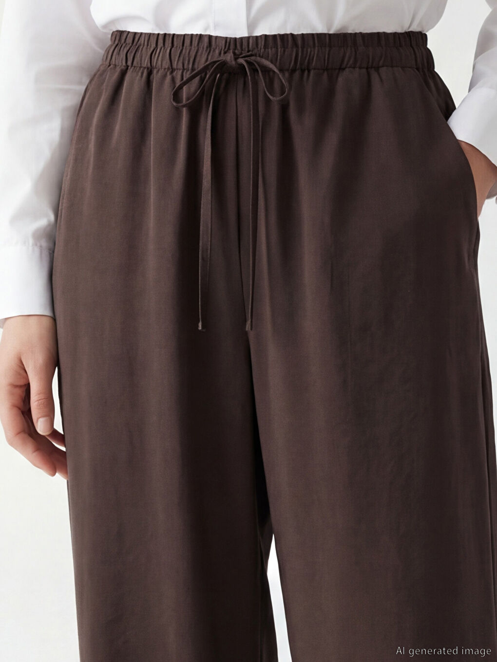 Kahverengi Beli Lastikli Modal Karışımlı Kadın Pantolon-2