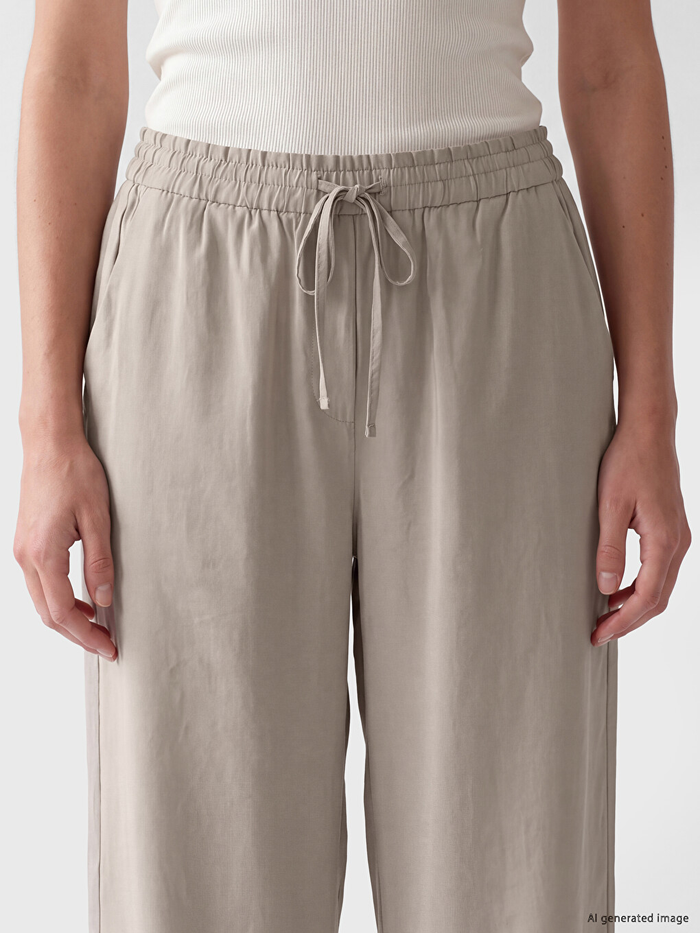 Gri Beli Lastikli Modal Karışımlı Kadın Pantolon-2
