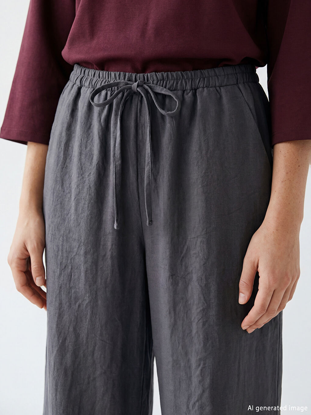 Gri Beli Lastikli Modal Karışımlı Kadın Pantolon-3