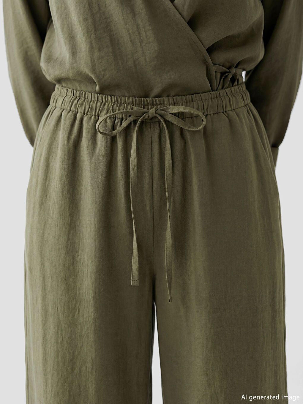 Haki Beli Lastikli Modal Karışımlı Kadın Pantolon-2