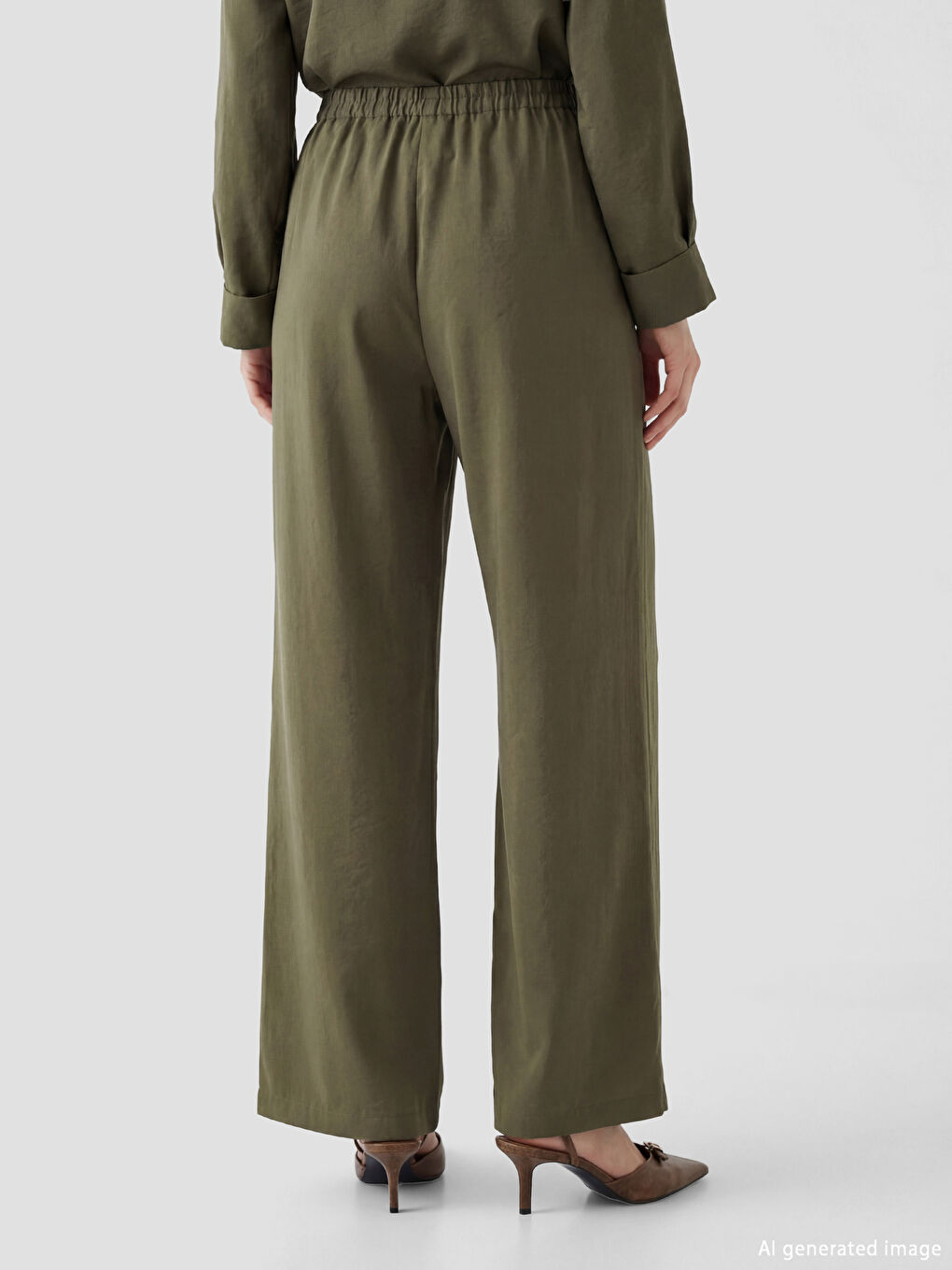 Haki Beli Lastikli Modal Karışımlı Kadın Pantolon-3