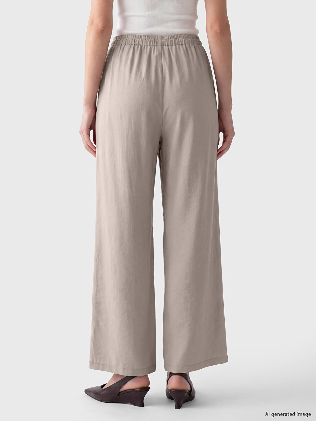Gri Beli Lastikli Modal Karışımlı Kadın Pantolon-3