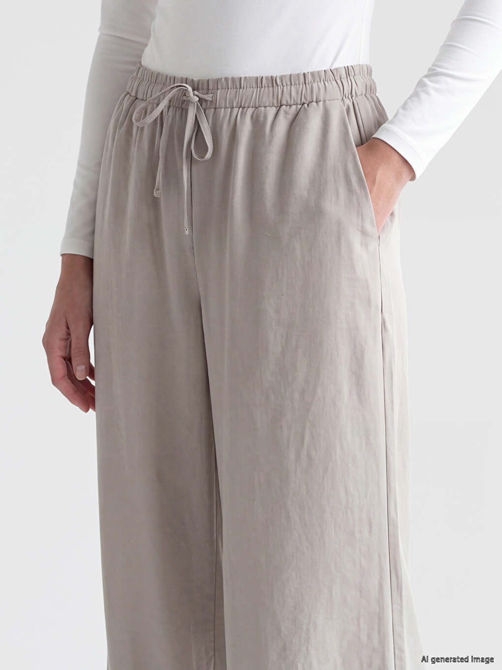 Beli Lastikli Modal Karışımlı Kadın Pantolon-2