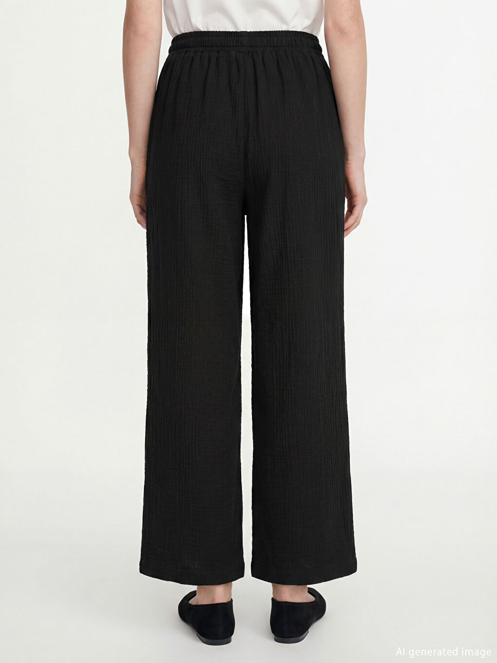 Siyah Beli Lastikli Dokulu Kadın Pantolon-4