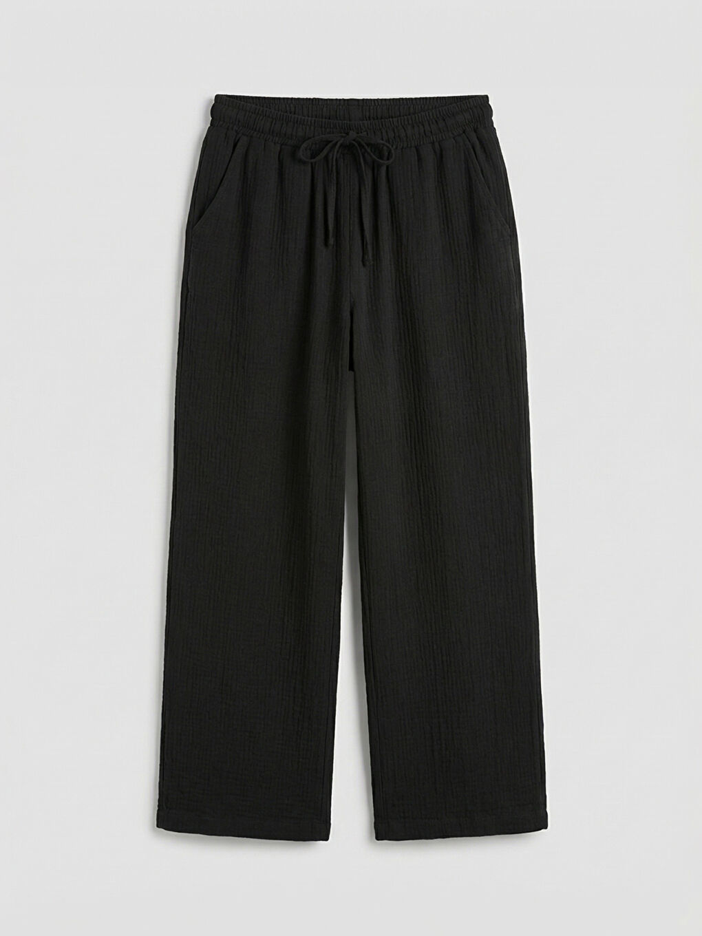 Siyah Beli Lastikli Dokulu Kadın Pantolon