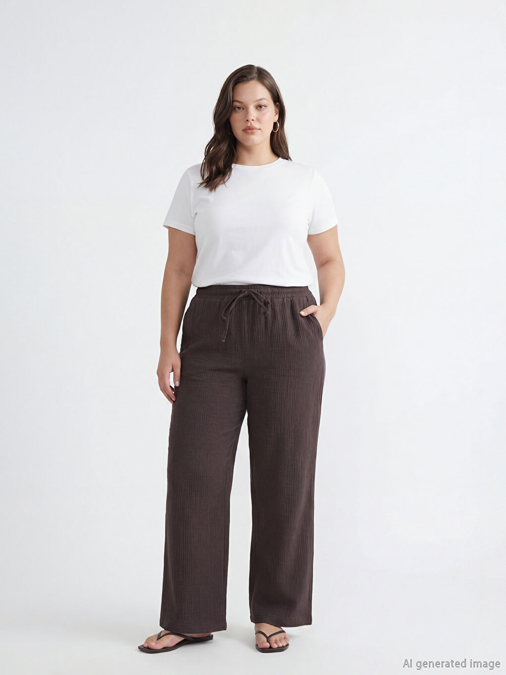 Kahverengi Beli Lastikli Dokulu Kadın Pantolon-1