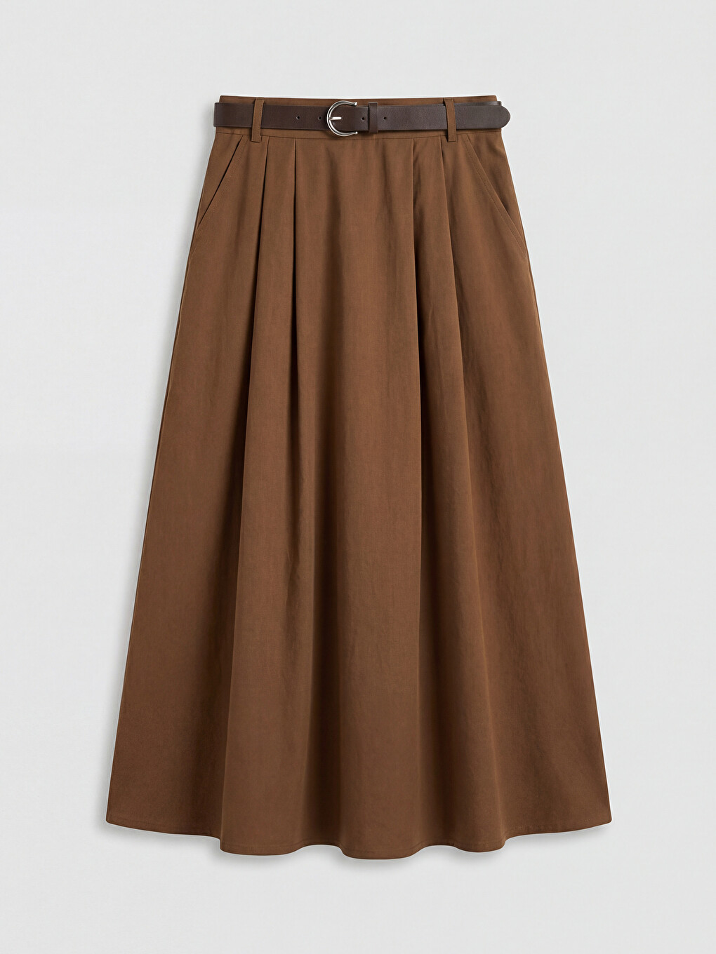 Belted A-line Poplin Skirt-4