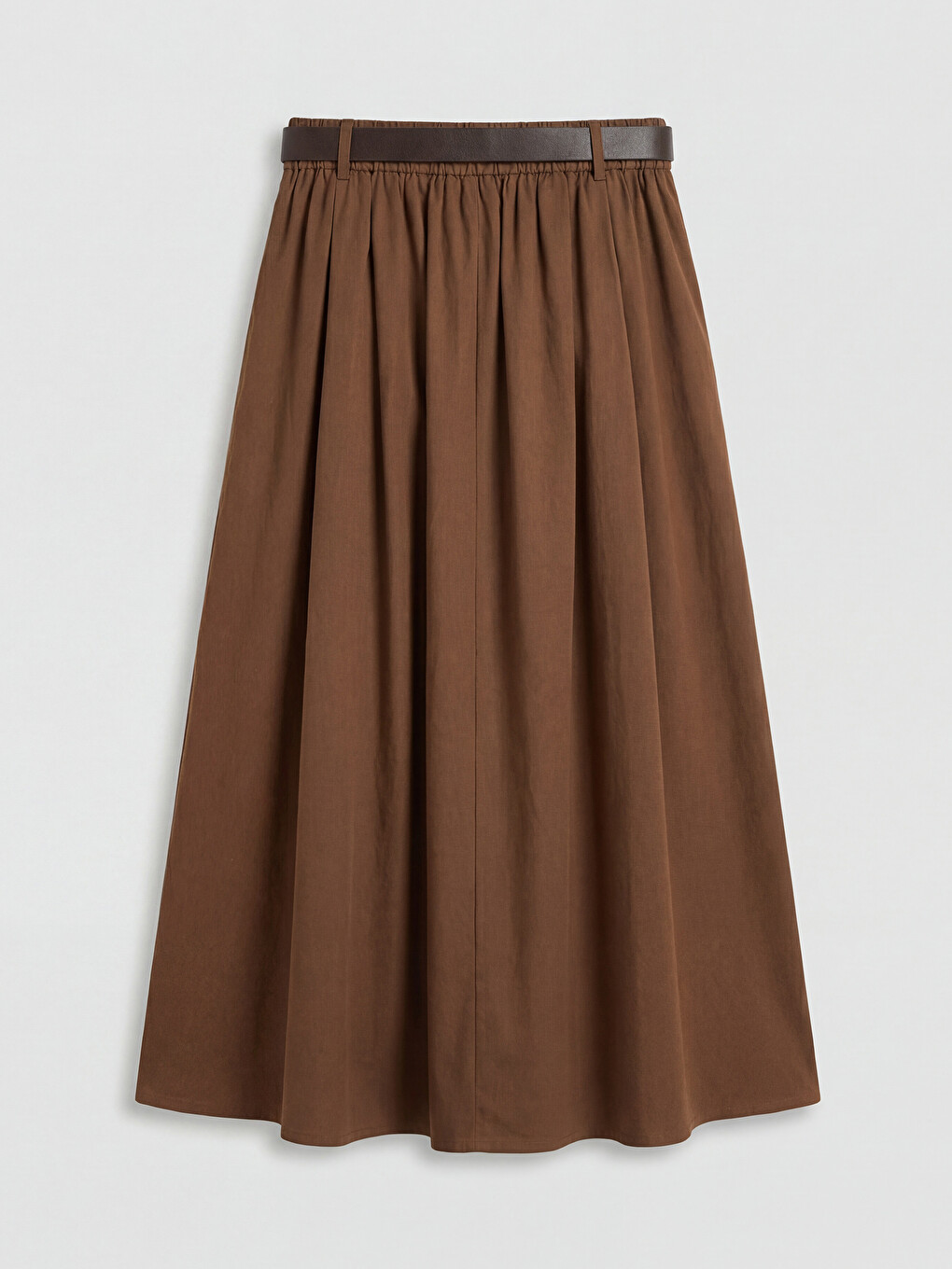 Belted A-line Poplin Skirt-5