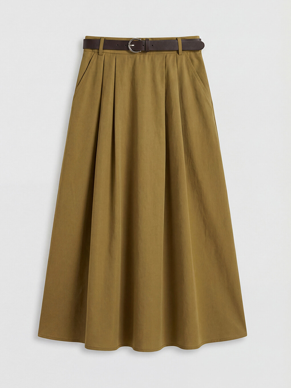 Belted A-line Poplin Skirt-4