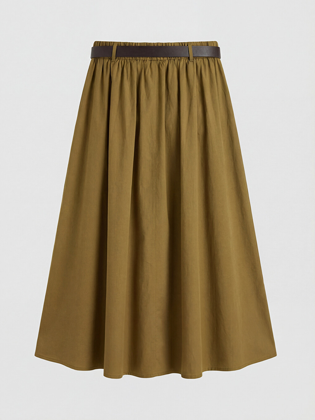Belted A-line Poplin Skirt-5