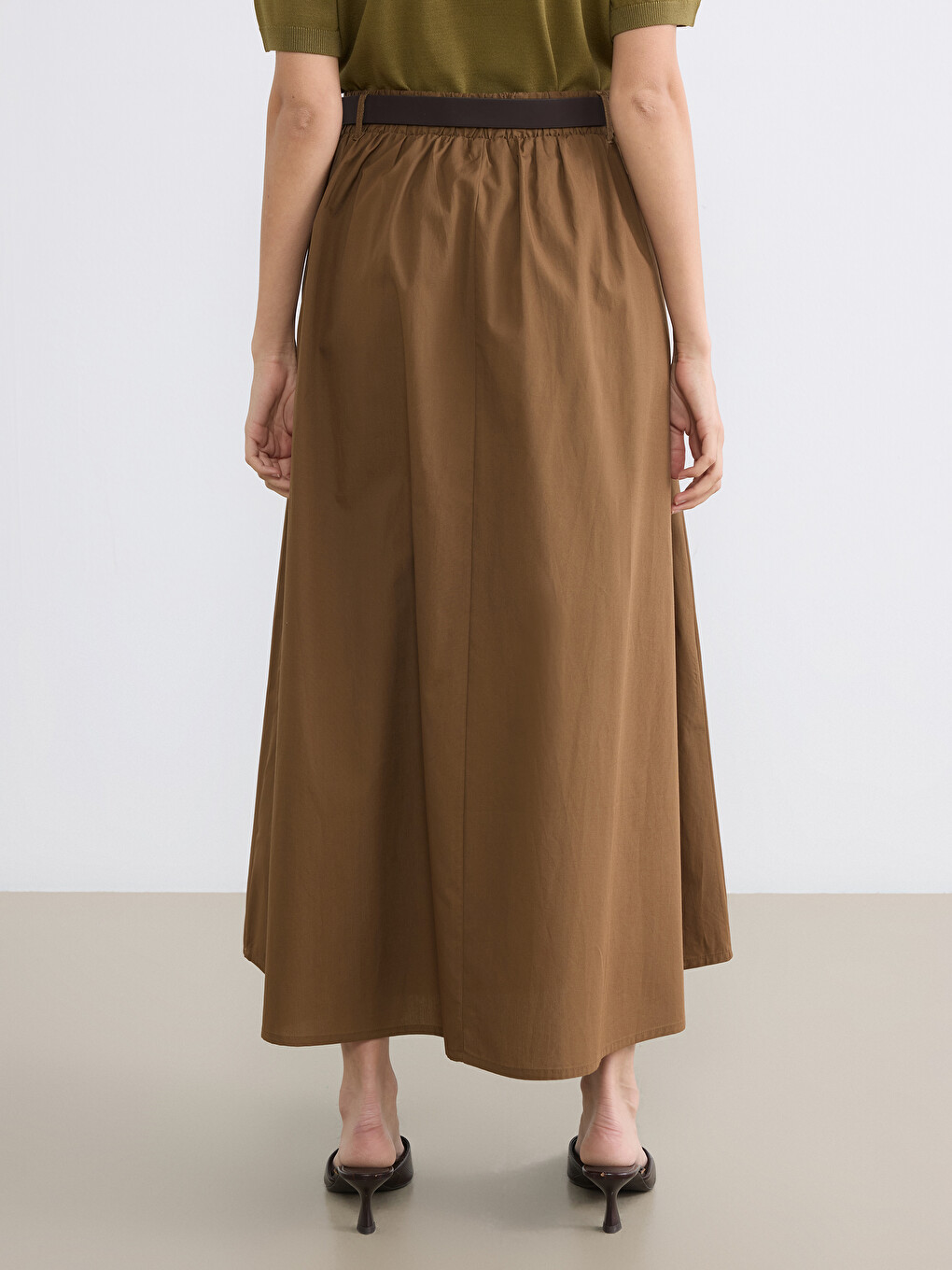 Belted A-line Poplin Skirt-3