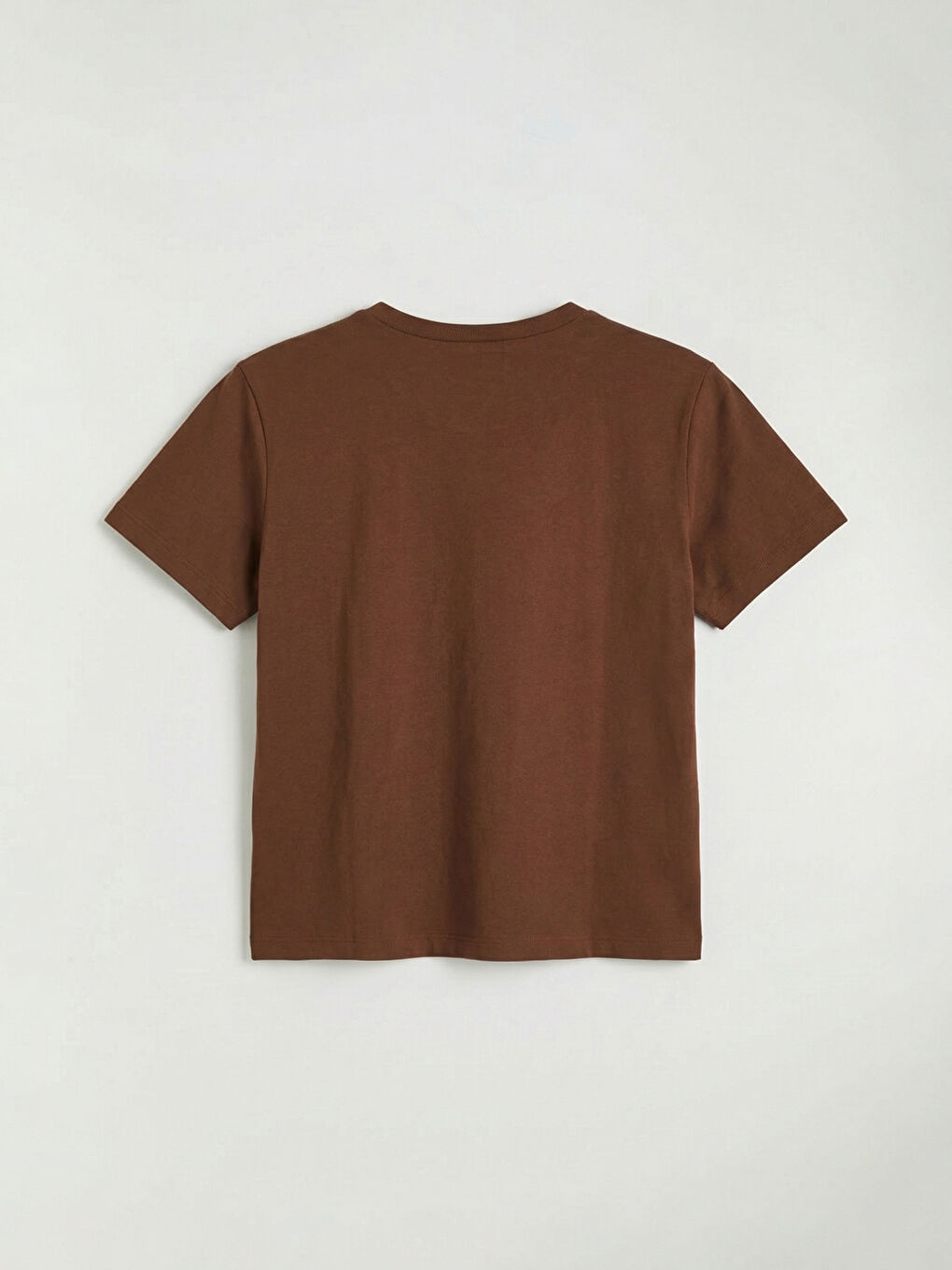 Kahverengi Bisiklet Yaka Baskılı Kadın Tişört-5