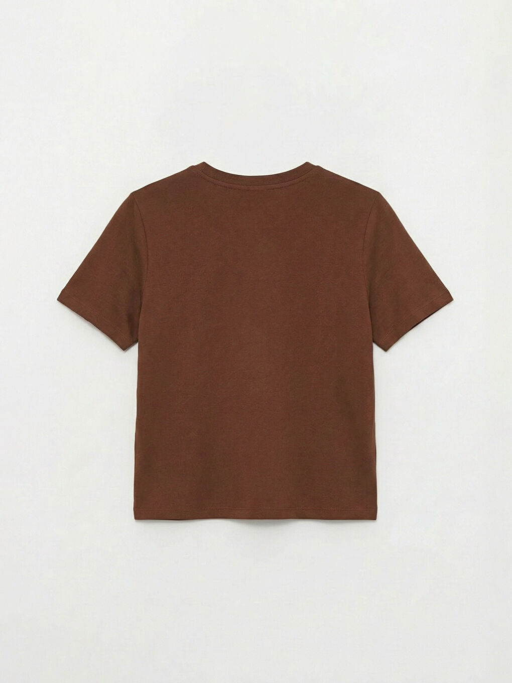 Kahverengi Bisiklet Yaka Baskılı Kadın Tişört-5