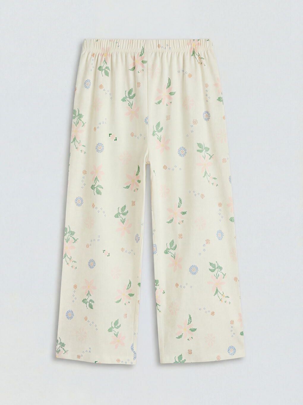 Ekru Bisiklet Yaka Desenli Kadın Kaprili Pijama Takımı-4