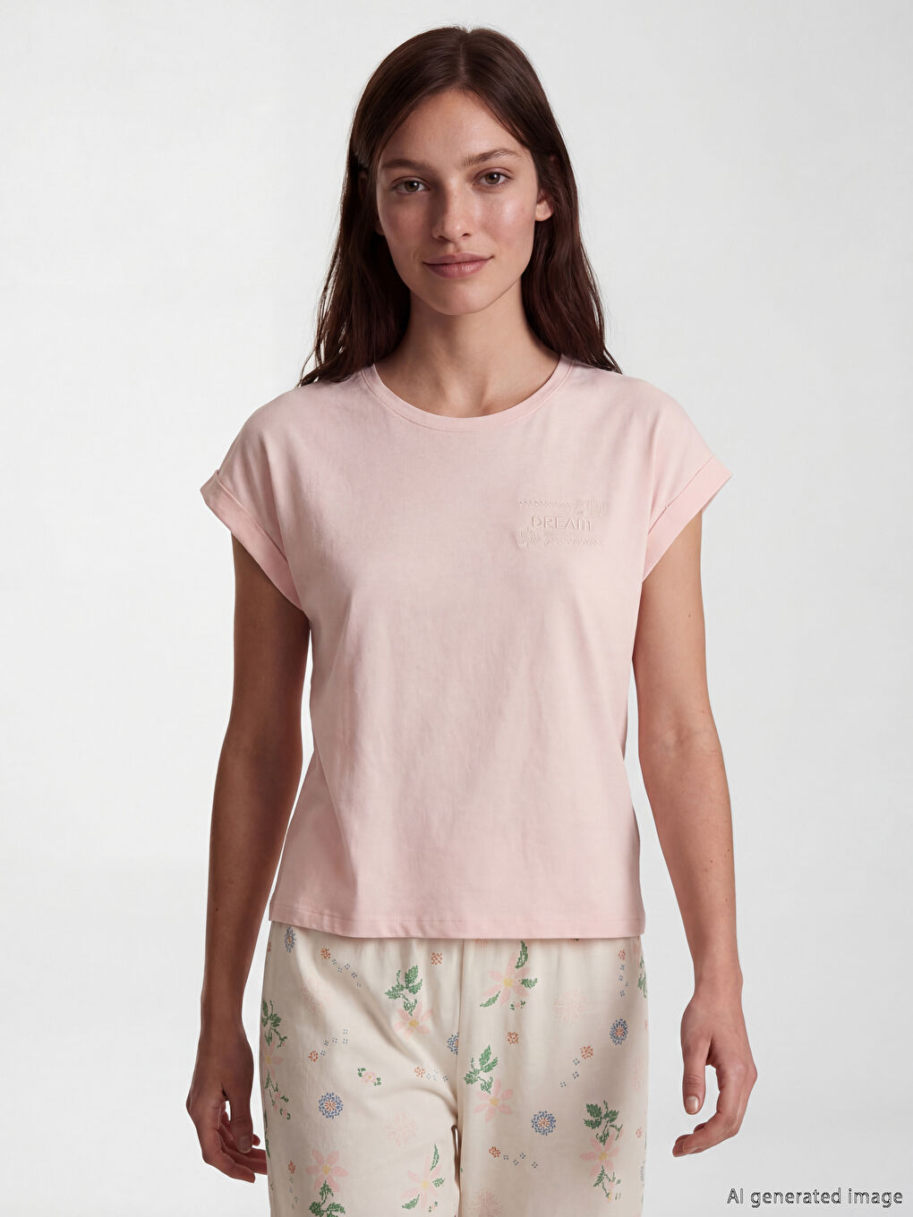 Ensemble de pyjamas capri à motifs à col rond pour femme-1