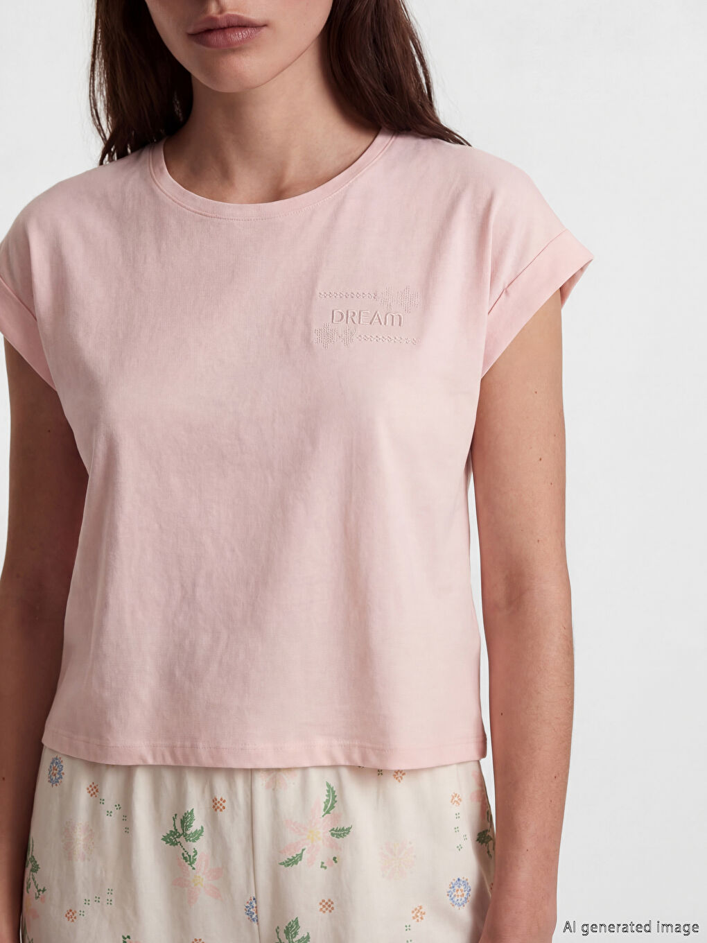 Ensemble de pyjamas capri à motifs à col rond pour femme-2