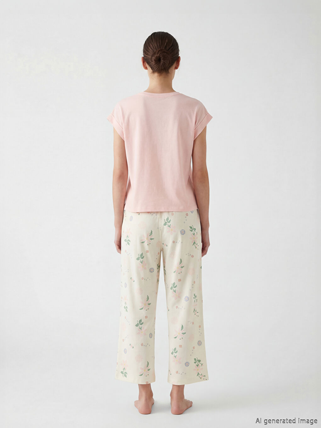 Ensemble de pyjamas capri à motifs à col rond pour femme-3
