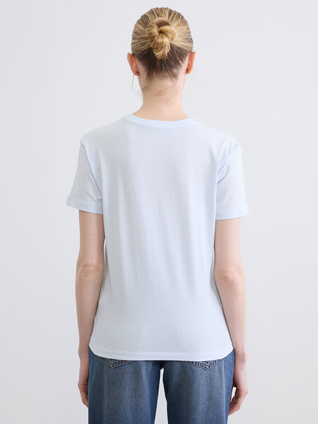 Lila Bisiklet Yaka California Baskılı Kadın Tişört-3