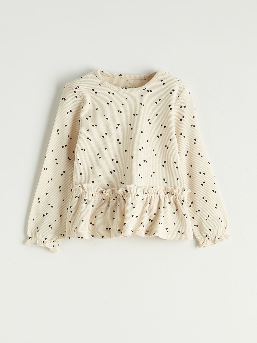 Bej Bisiklet Yaka Kalp Desenli Kız Bebek Takım-1