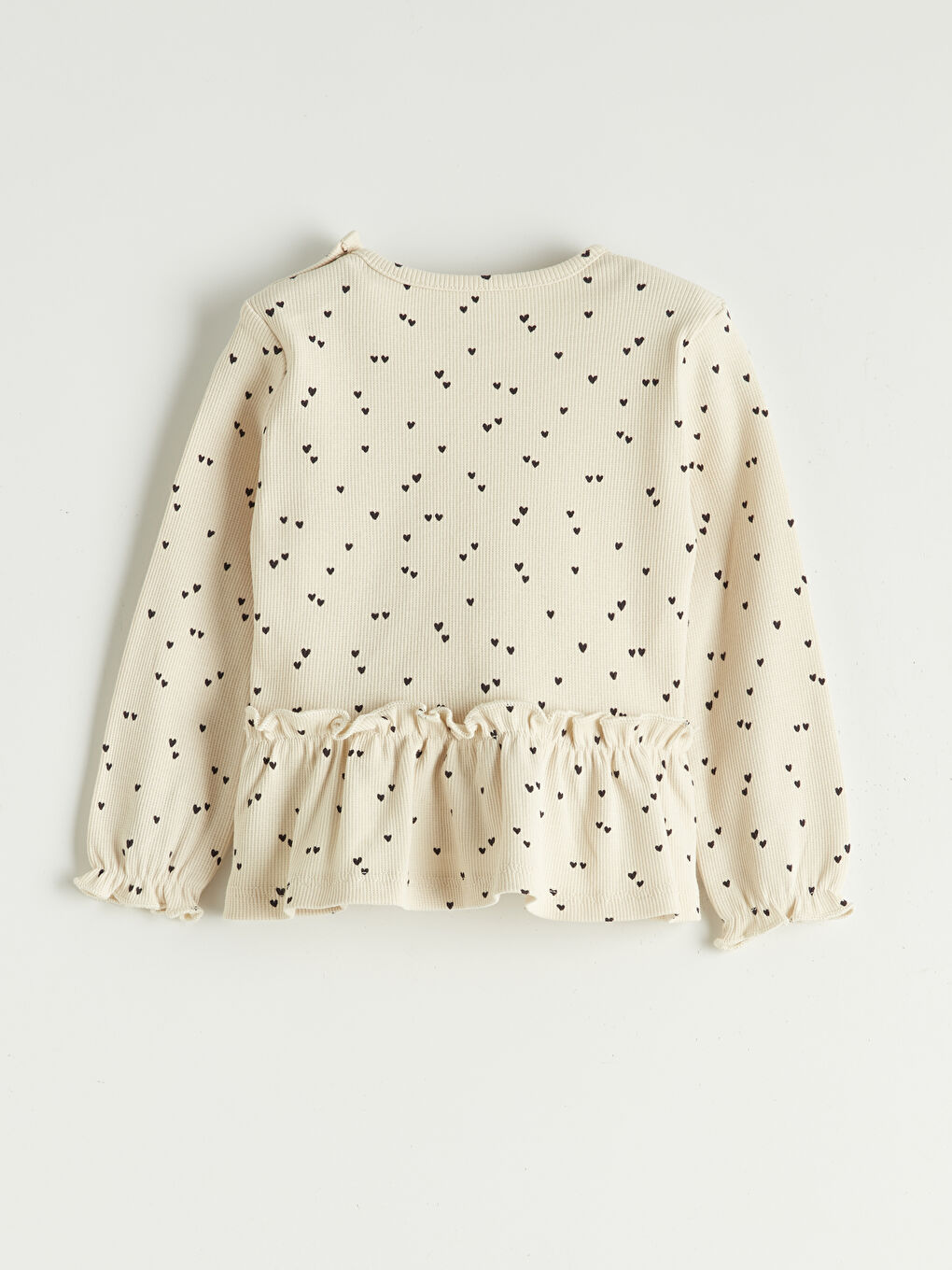 Bej Bisiklet Yaka Kalp Desenli Kız Bebek Takım-2