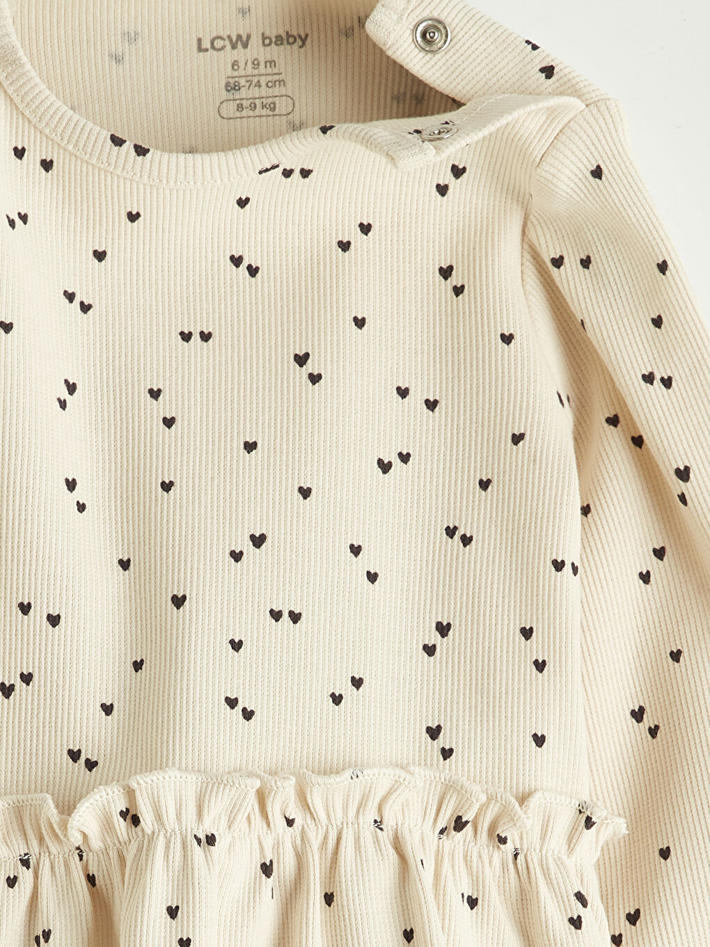 Bej Bisiklet Yaka Kalp Desenli Kız Bebek Takım-5