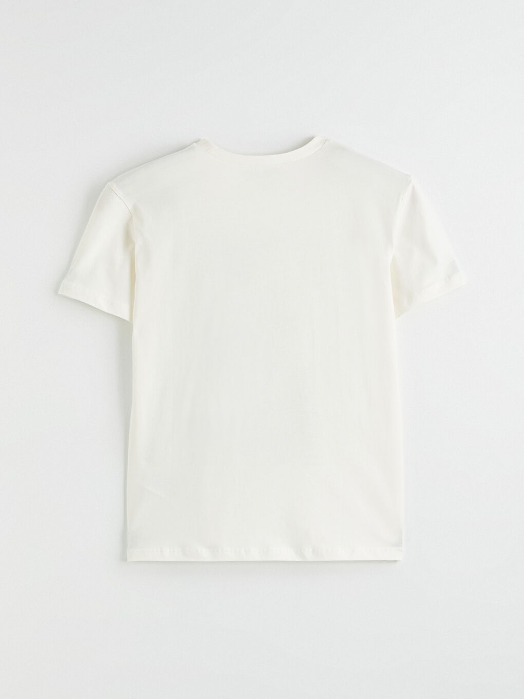 Ekru Bisiklet Yaka Baskılı Kadın Tişört-6