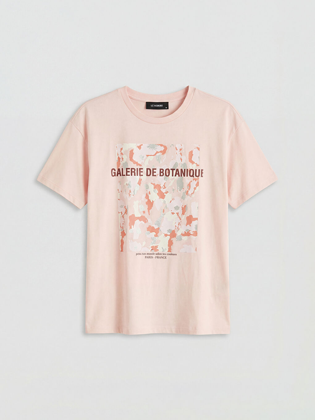 Pembe Bisiklet Yaka Paris Baskılı Kadın Tişört