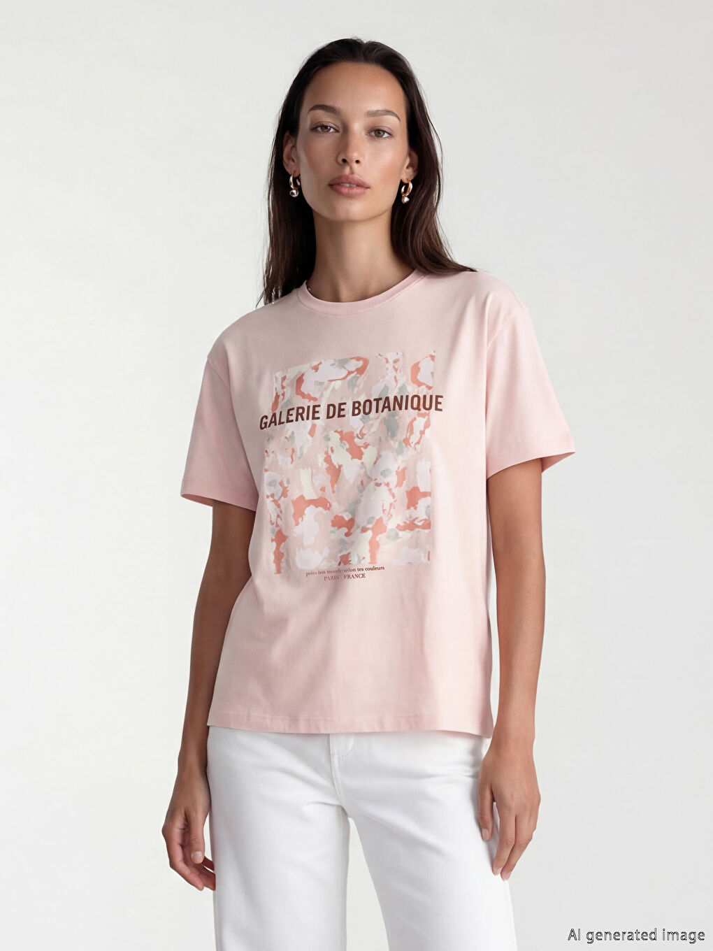 Pembe Bisiklet Yaka Paris Baskılı Kadın Tişört