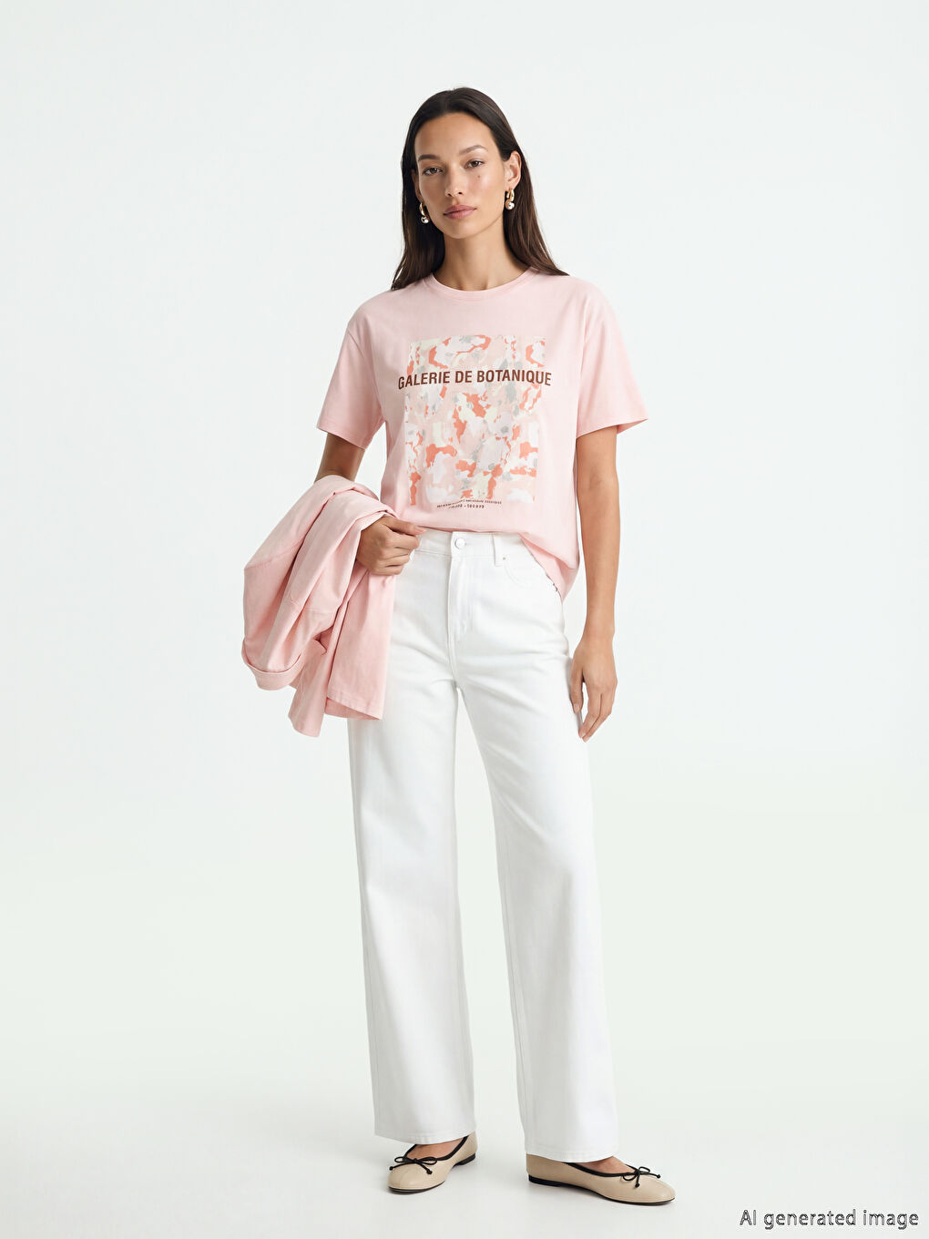 Pembe Bisiklet Yaka Paris Baskılı Kadın Tişört-1