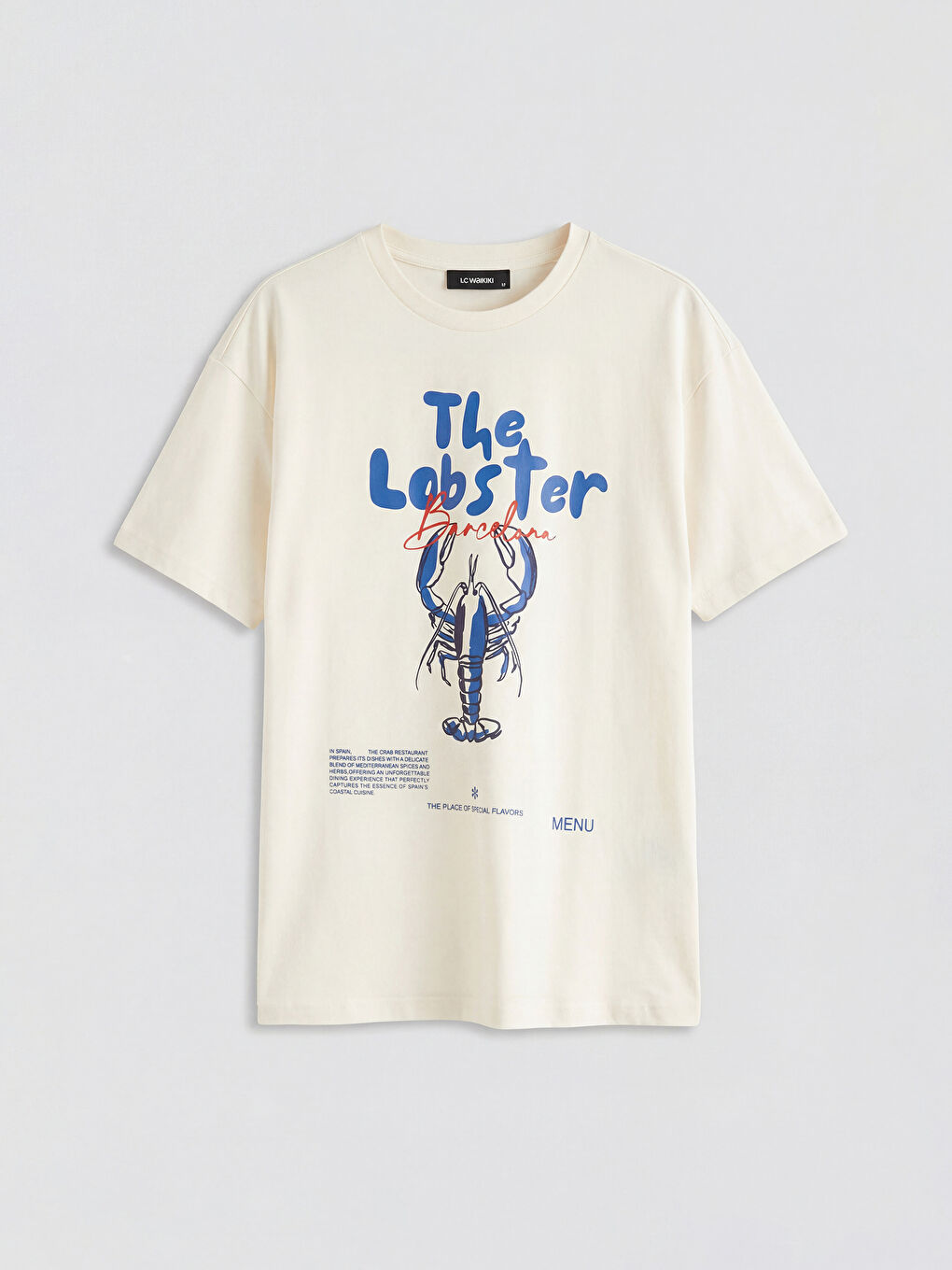 Ekru Bisiklet Yaka Baskılı Kadın Tişört-3