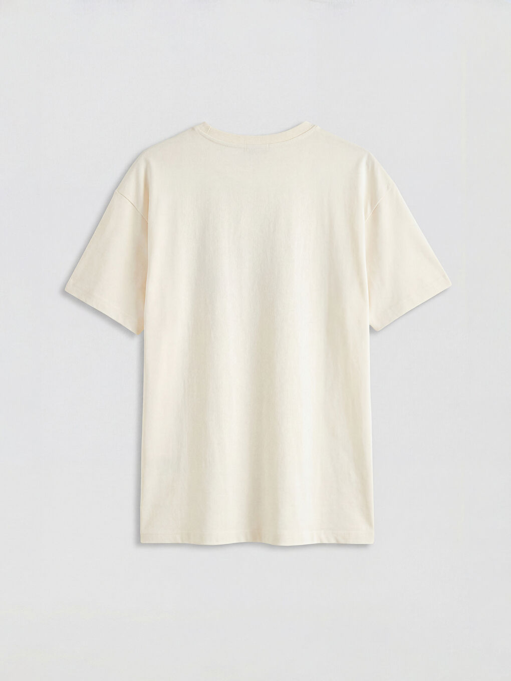 Ekru Bisiklet Yaka Baskılı Kadın Tişört-4