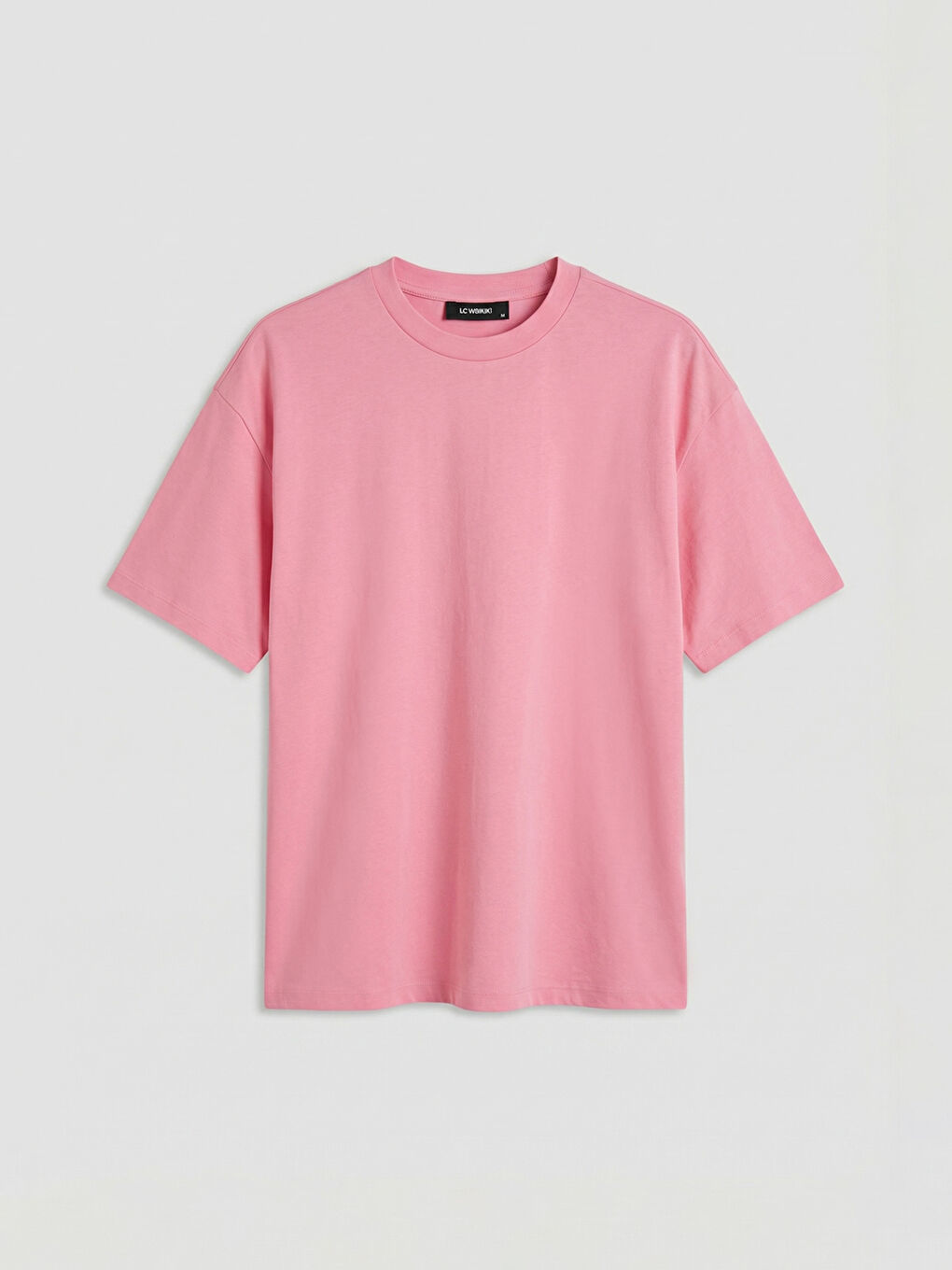 Pembe Bisiklet Yaka Baskılı Oversize Kadın Tişört-4