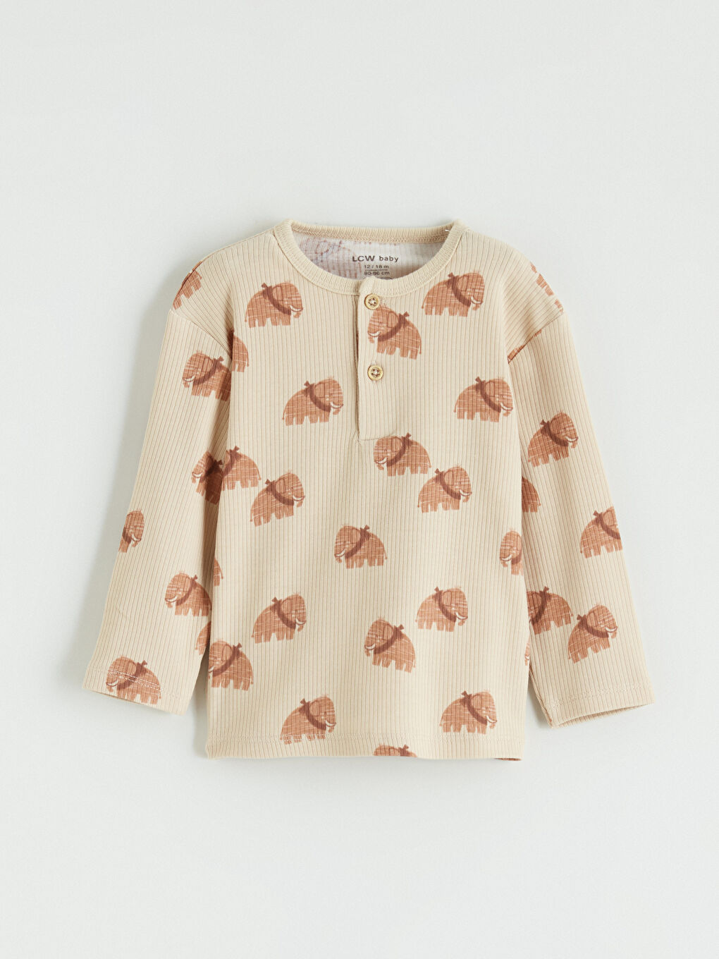 Bej Fil Desenli Erkek Bebek Tişört ve Tayt -1