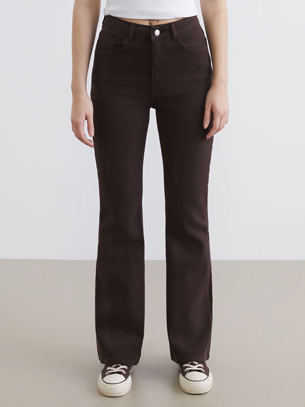 Kahverengi Flare Kadın Jean Pantolon-3