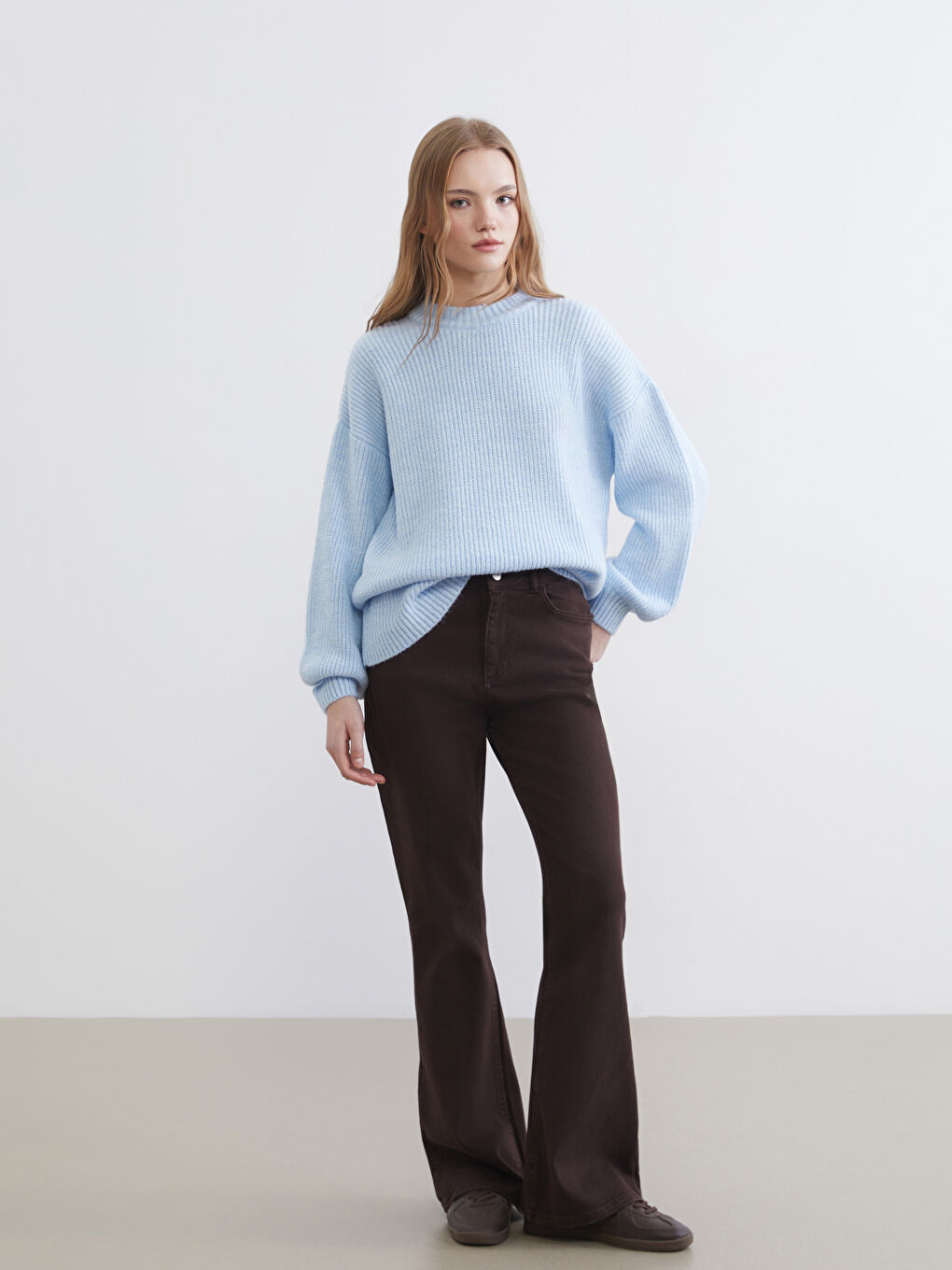 Kahverengi Flare Kadın Jean Pantolon-1