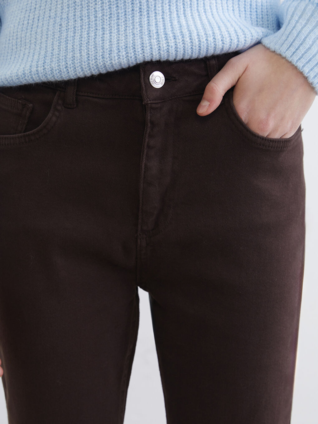 Kahverengi Flare Kadın Jean Pantolon-4